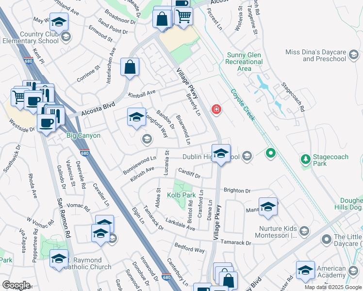 map of restaurants, bars, coffee shops, grocery stores, and more near 8409 Bandon Drive in Dublin