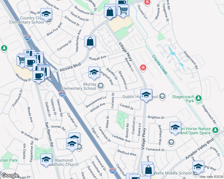 map of restaurants, bars, coffee shops, grocery stores, and more near 8391 Davona Drive in Dublin