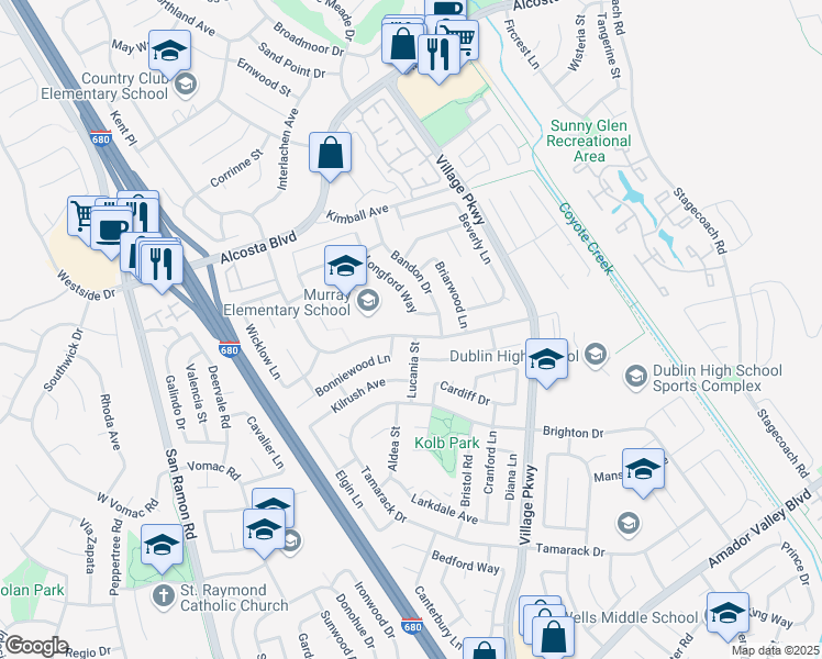 map of restaurants, bars, coffee shops, grocery stores, and more near 8391 Davona Drive in Dublin