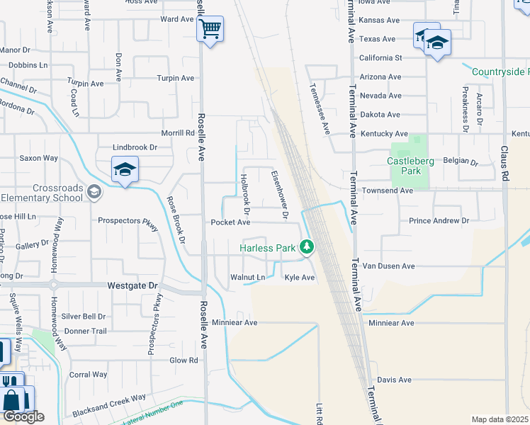 map of restaurants, bars, coffee shops, grocery stores, and more near 3253 Lemmons Street in Riverbank