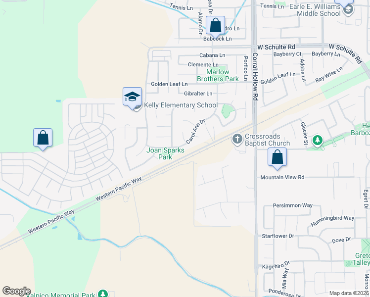 map of restaurants, bars, coffee shops, grocery stores, and more near 2379 Carol Ann Drive in Tracy