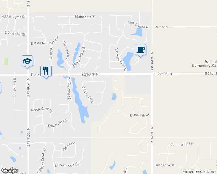 map of restaurants, bars, coffee shops, grocery stores, and more near 2102 Clear Creek Street in Wichita