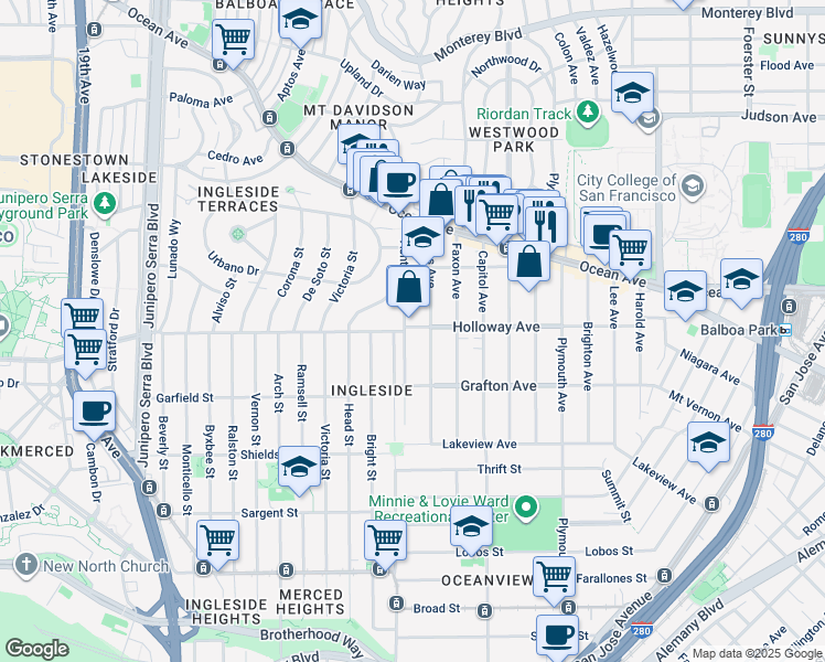 map of restaurants, bars, coffee shops, grocery stores, and more near in San Francisco
