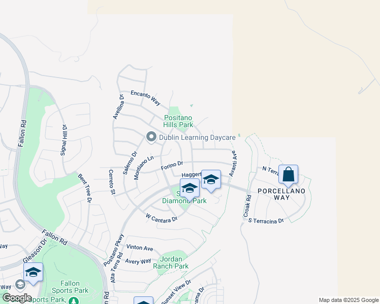 map of restaurants, bars, coffee shops, grocery stores, and more near 2220 Valentano Drive in Pleasanton