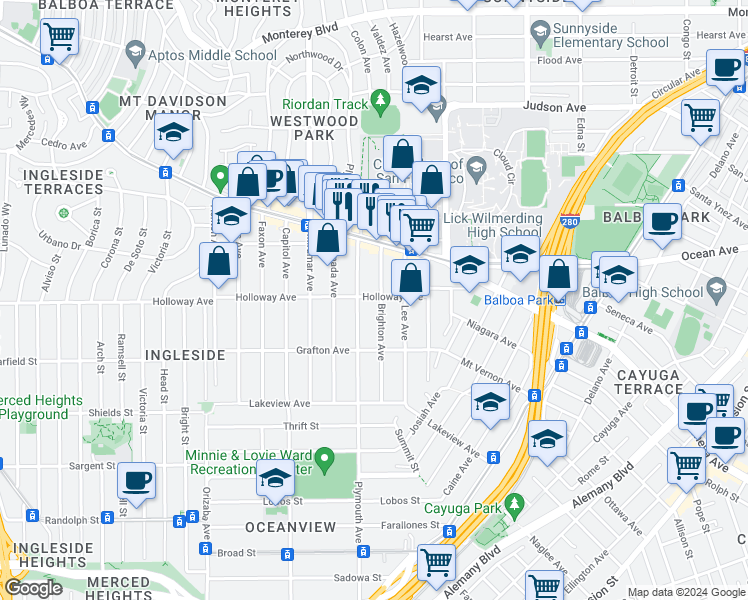 map of restaurants, bars, coffee shops, grocery stores, and more near in San Francisco