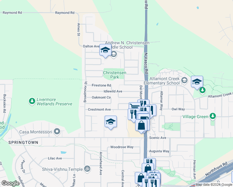 map of restaurants, bars, coffee shops, grocery stores, and more near 5713 Running Hills Avenue in Livermore