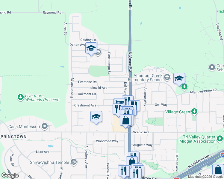 map of restaurants, bars, coffee shops, grocery stores, and more near 5879 Idlewild Avenue in Livermore