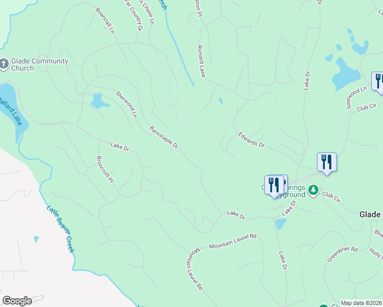 map of restaurants, bars, coffee shops, grocery stores, and more near 192 Barnstaple Dr in Daniels