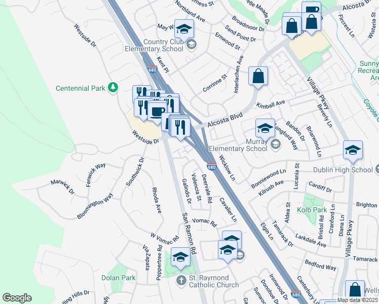 map of restaurants, bars, coffee shops, grocery stores, and more near 8889 Bellina Commons in Dublin
