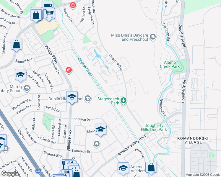 map of restaurants, bars, coffee shops, grocery stores, and more near 7854 Turquoise Street in Dublin