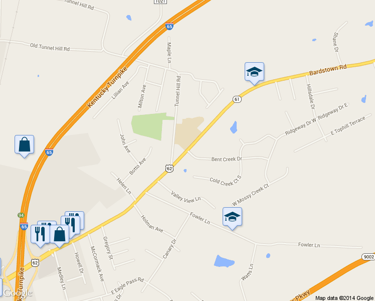 map of restaurants, bars, coffee shops, grocery stores, and more near 58 Bentcreek Drive in Elizabethtown