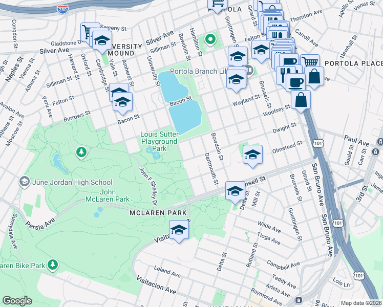 map of restaurants, bars, coffee shops, grocery stores, and more near 656 Colby Street in San Francisco