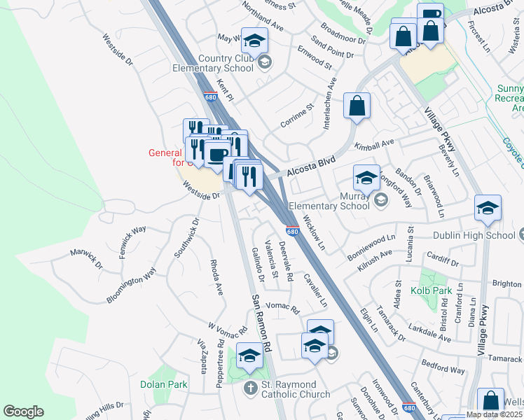 map of restaurants, bars, coffee shops, grocery stores, and more near 8831 Oliver Place in Dublin