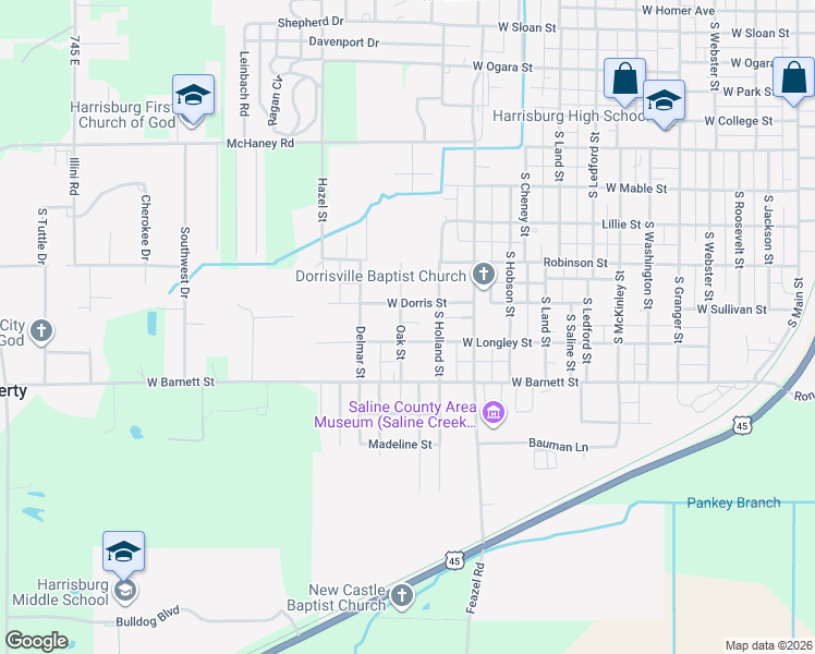 map of restaurants, bars, coffee shops, grocery stores, and more near 1318 Oak Street in Harrisburg
