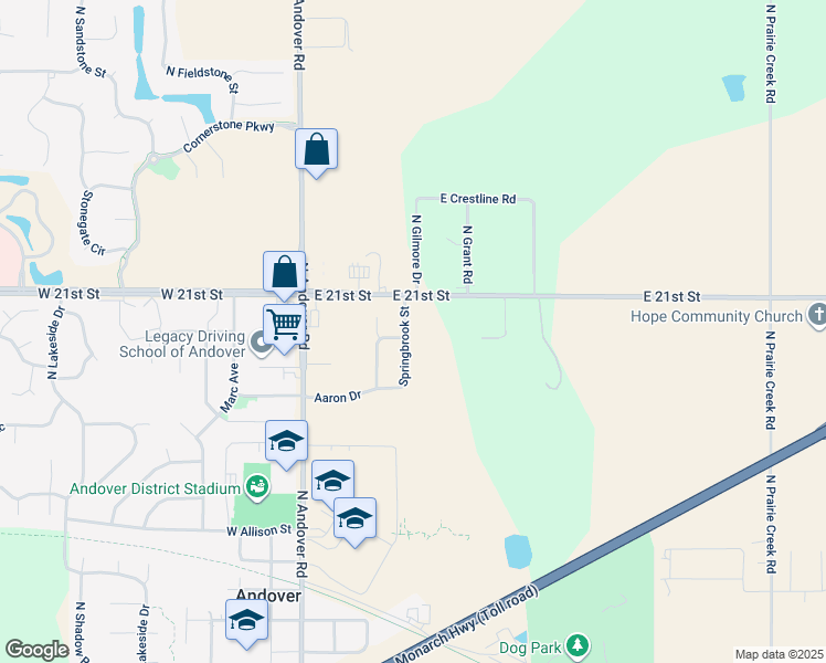 map of restaurants, bars, coffee shops, grocery stores, and more near 2020 Springbrook in Andover