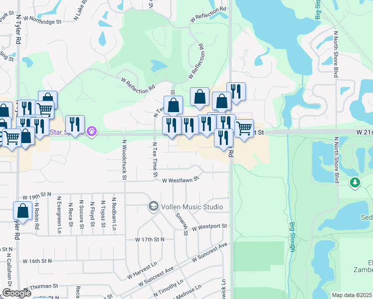 map of restaurants, bars, coffee shops, grocery stores, and more near 7500 Cornelison Street in Wichita
