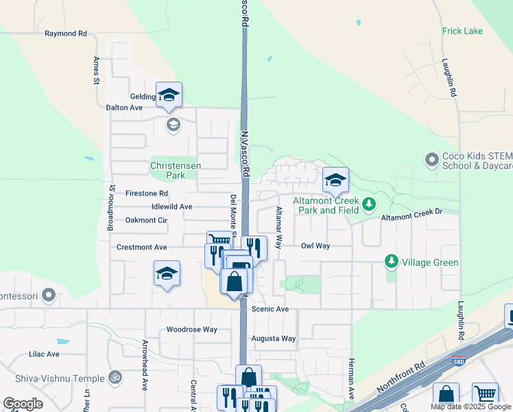 map of restaurants, bars, coffee shops, grocery stores, and more near 6412 Altamar Circle in Livermore