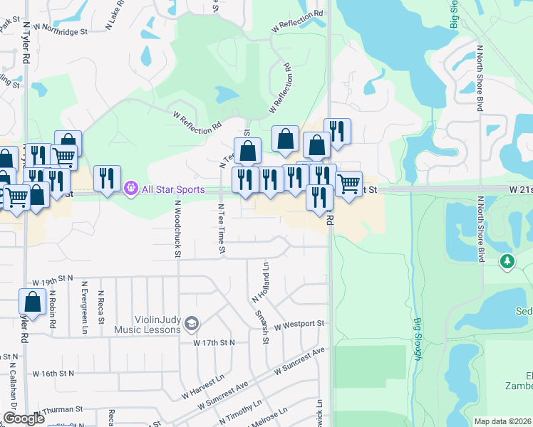map of restaurants, bars, coffee shops, grocery stores, and more near 7508 Cornelison Street in Wichita