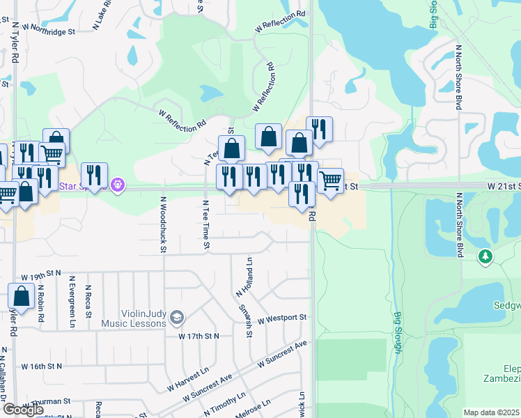 map of restaurants, bars, coffee shops, grocery stores, and more near 7500 Cornelison Street in Wichita
