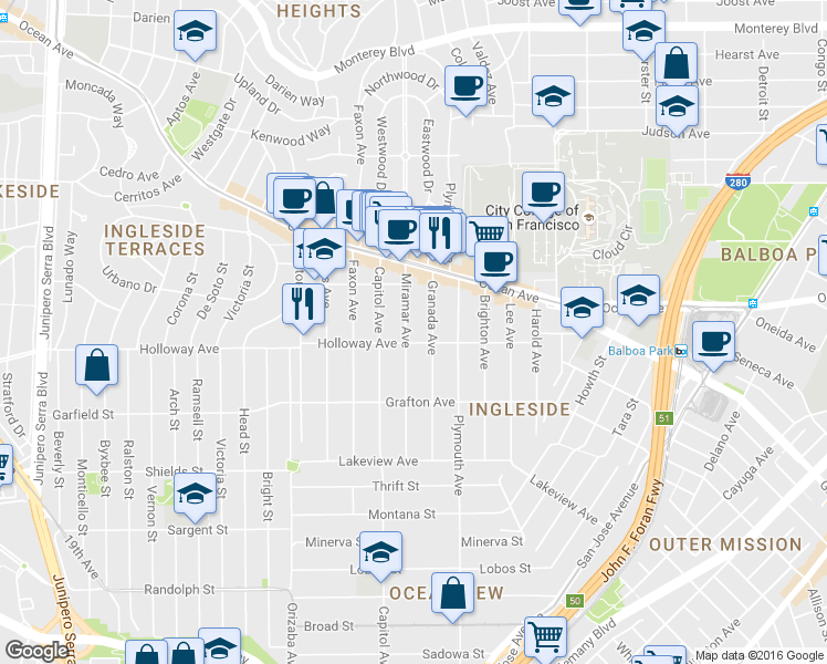 map of restaurants, bars, coffee shops, grocery stores, and more near in San Francisco