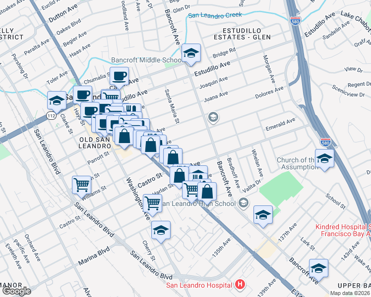 map of restaurants, bars, coffee shops, grocery stores, and more near 428 Elsie Avenue in San Leandro