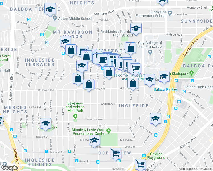 map of restaurants, bars, coffee shops, grocery stores, and more near in San Francisco