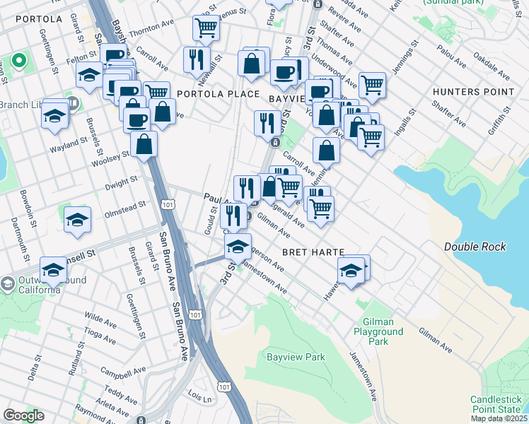 map of restaurants, bars, coffee shops, grocery stores, and more near in San Francisco