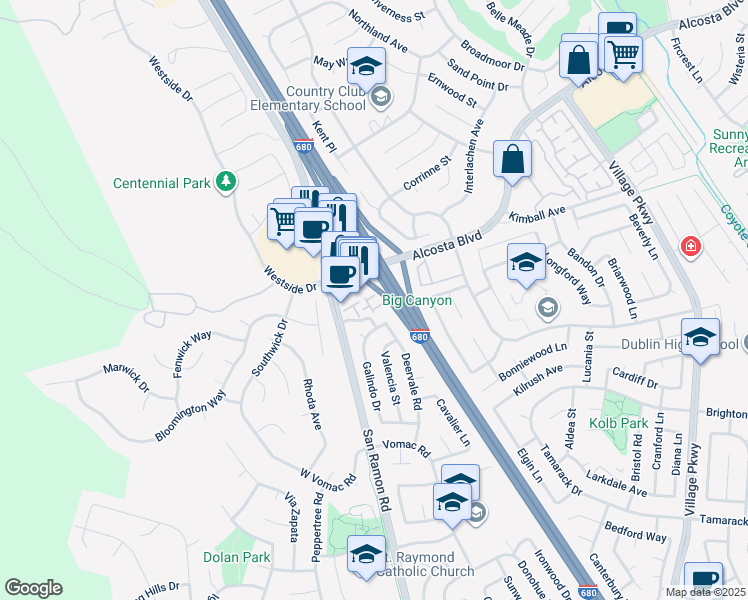 map of restaurants, bars, coffee shops, grocery stores, and more near 8857 Oliver Place in Dublin