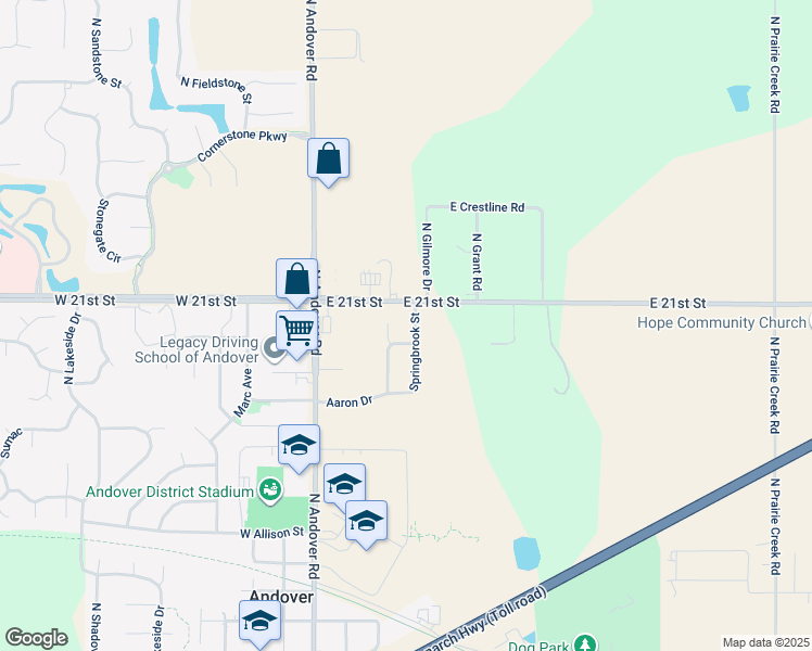 map of restaurants, bars, coffee shops, grocery stores, and more near 2020 Springbrook in Andover