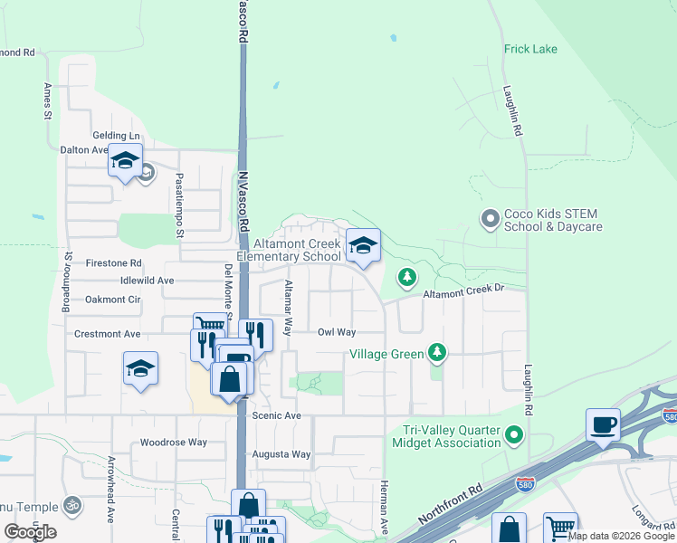 map of restaurants, bars, coffee shops, grocery stores, and more near 1787 Maralisa Lane in Livermore