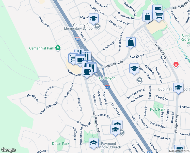 map of restaurants, bars, coffee shops, grocery stores, and more near 8857 Oliver Place in Dublin