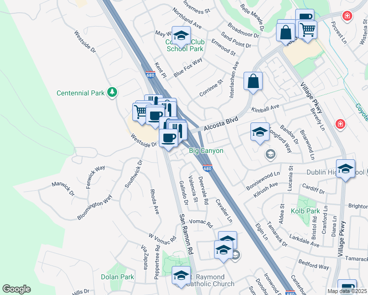 map of restaurants, bars, coffee shops, grocery stores, and more near 8883 Bellina Commons in Dublin