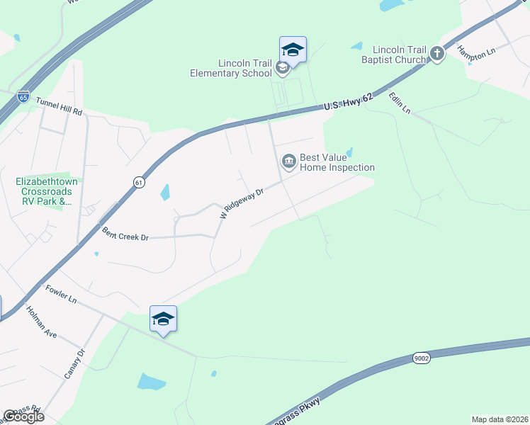 map of restaurants, bars, coffee shops, grocery stores, and more near 1-199 West Tophill Terrace in Elizabethtown