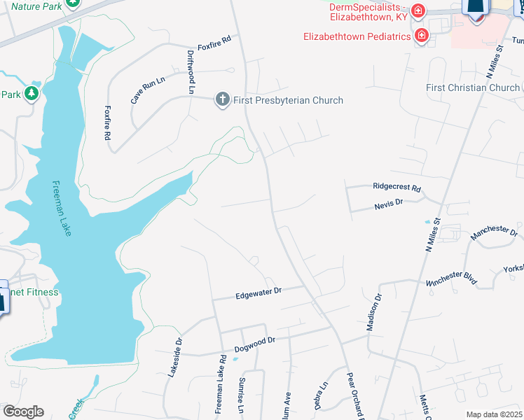 map of restaurants, bars, coffee shops, grocery stores, and more near 203 Pear Orchard Estates Drive in Elizabethtown