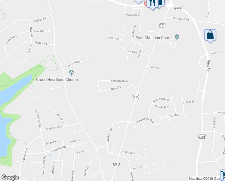 map of restaurants, bars, coffee shops, grocery stores, and more near 418 Nevis Drive in Elizabethtown