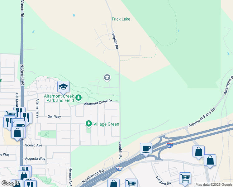 map of restaurants, bars, coffee shops, grocery stores, and more near 6970 Edgewater Lane in Livermore