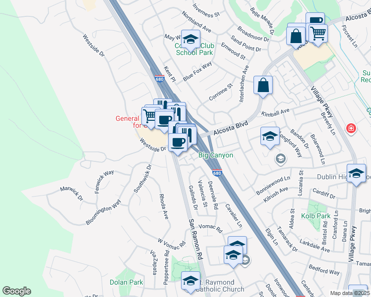 map of restaurants, bars, coffee shops, grocery stores, and more near 8883 Bellina Commons in Dublin