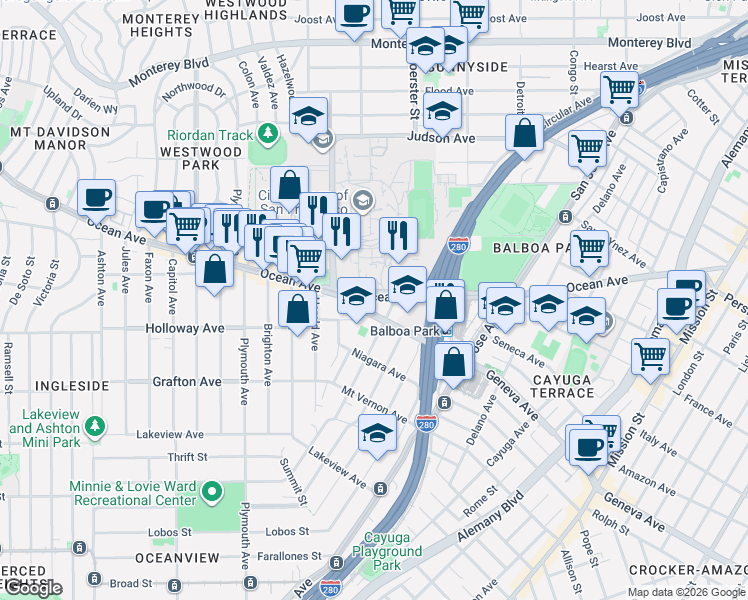 map of restaurants, bars, coffee shops, grocery stores, and more near in San Francisco