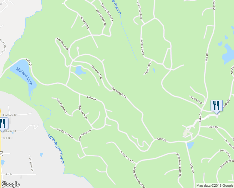 map of restaurants, bars, coffee shops, grocery stores, and more near 293 Barnstaple Drive in Daniels