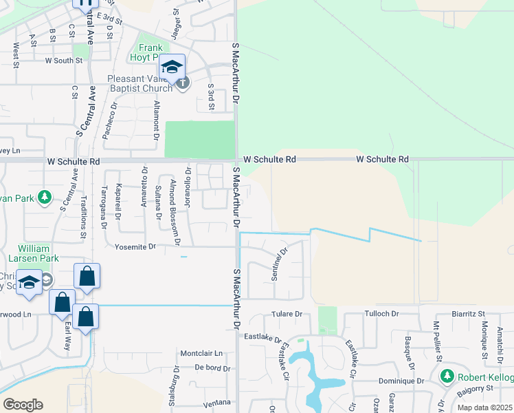 map of restaurants, bars, coffee shops, grocery stores, and more near 8825 Janice Way in Tracy