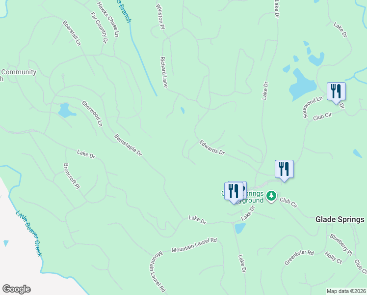map of restaurants, bars, coffee shops, grocery stores, and more near Robert Way in Daniels