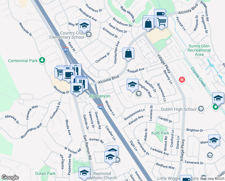 map of restaurants, bars, coffee shops, grocery stores, and more near 8794 Wicklow Lane in Dublin