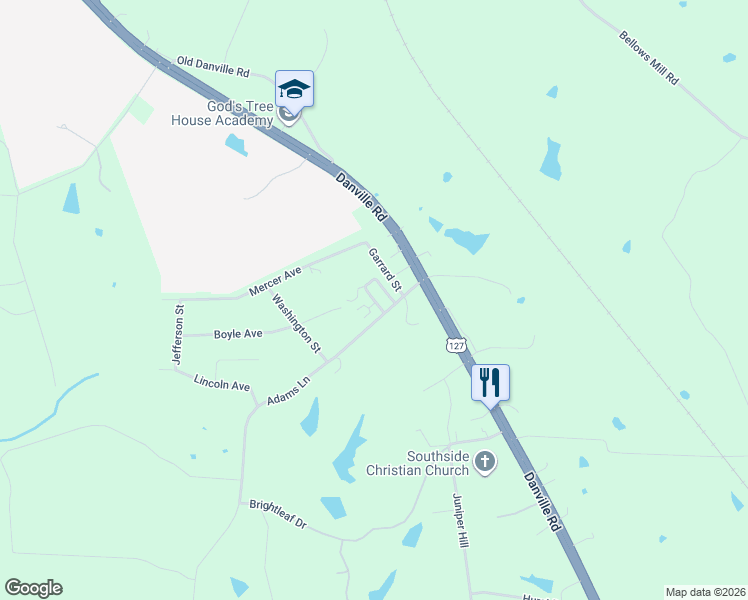 map of restaurants, bars, coffee shops, grocery stores, and more near 116 Garrard Avenue in Harrodsburg