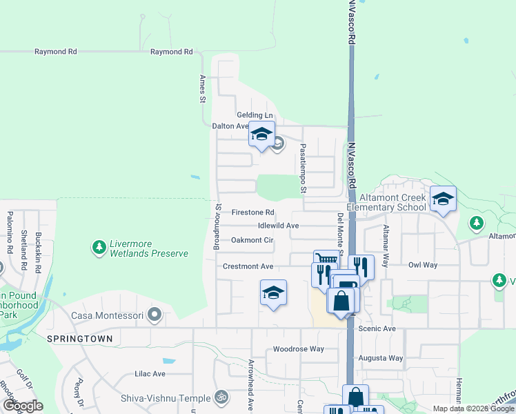 map of restaurants, bars, coffee shops, grocery stores, and more near 5577 Bridgeport Circle in Livermore