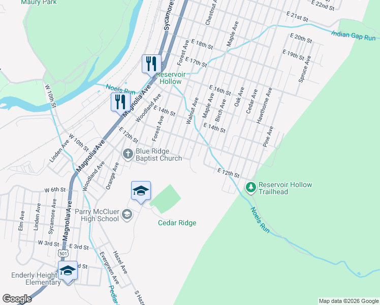 map of restaurants, bars, coffee shops, grocery stores, and more near 1235 Maple Avenue in Buena Vista