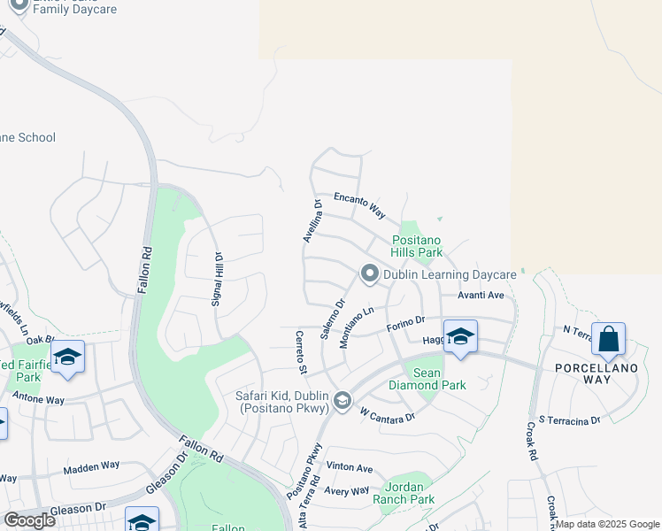 map of restaurants, bars, coffee shops, grocery stores, and more near 2528 Amantea Way in Dublin