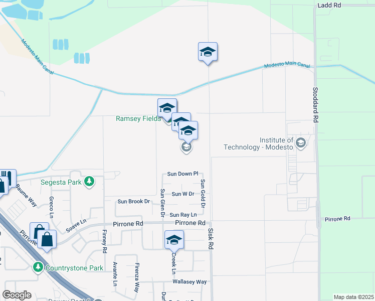 map of restaurants, bars, coffee shops, grocery stores, and more near 5755 Sisk Road in Modesto