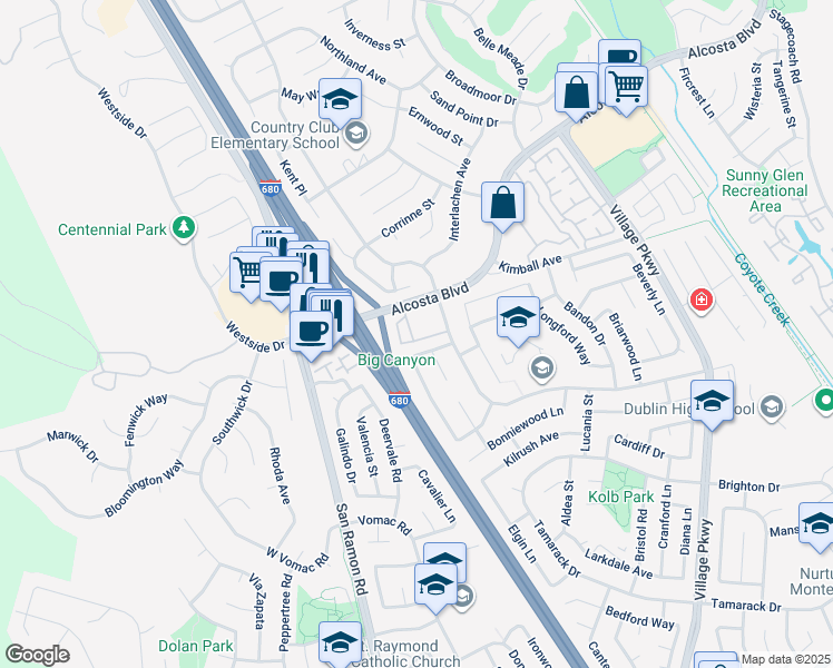 map of restaurants, bars, coffee shops, grocery stores, and more near 7896 Gate Way in Dublin