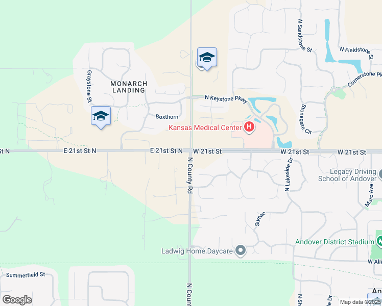 map of restaurants, bars, coffee shops, grocery stores, and more near 15196-15698 East 21st St N in Wichita