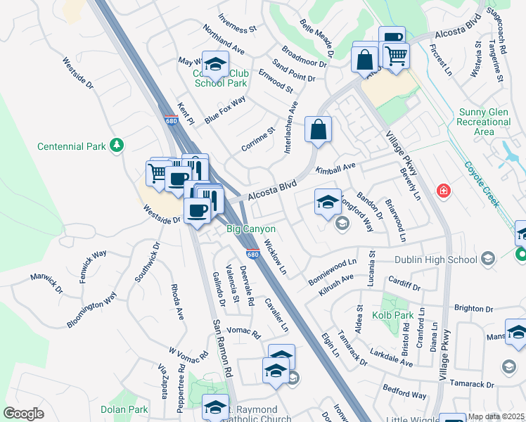 map of restaurants, bars, coffee shops, grocery stores, and more near 7876 Gate Way in Dublin